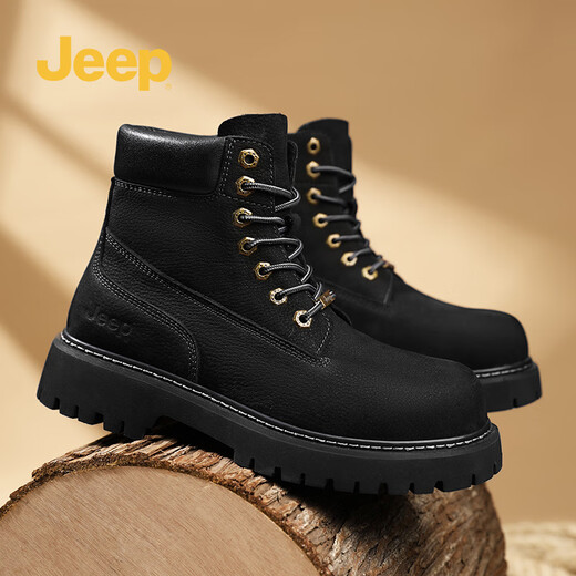 Jeep Big Big Yellow Bots Fashion Fashion Trendy British Martin Boots Lace-Up High Top Casual Men's Desert Boots Black 41