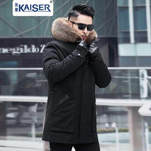 Caesar broken code welfare rex rabbit fur pie overcomes medium-length mink coat men's fur integrated inner gallbladder fur coat winter black 3XL