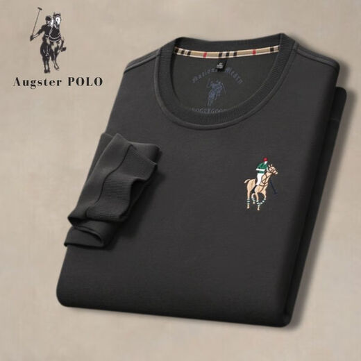 AGUGSTER Polo Auténtico Paul Autumn and Winter New Men's Loose Round Sweet Sweinshirt Polo Camiseta de caballo bordada Camiseta White 6628 L