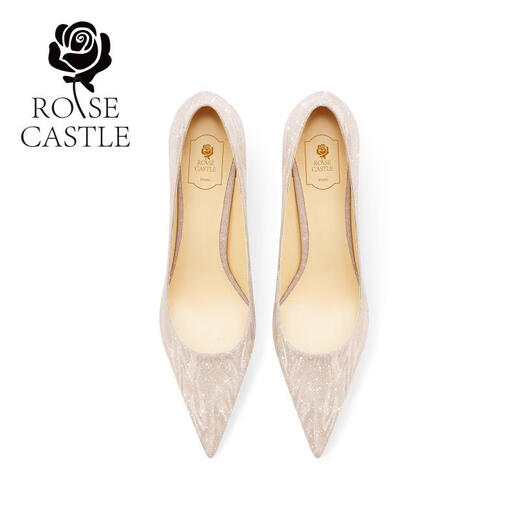 ROSE CASTLE水晶婚鞋女金色高跟日常婚纱两穿新娘订婚鞋敬酒单鞋 浅金色6.5cm6996 36