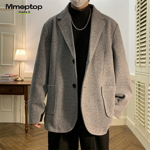 MMOPTOP short suit loose woolen coat men's winter coat Korean style loose thickened MDY01 gray XL