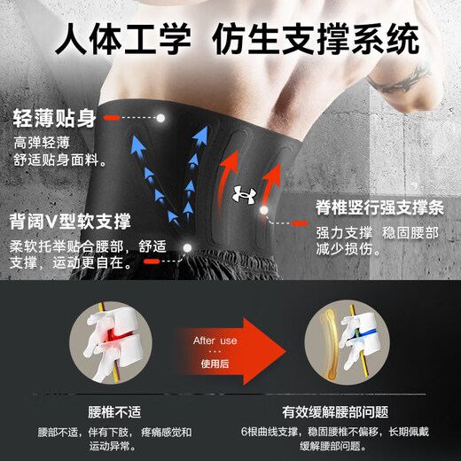Under Armour soutenant Belt Sports Fitness Fitness Hommes et le disque lombaire féminin Hernie pour la chirurgie de la chatte médicale Running Band Black L
