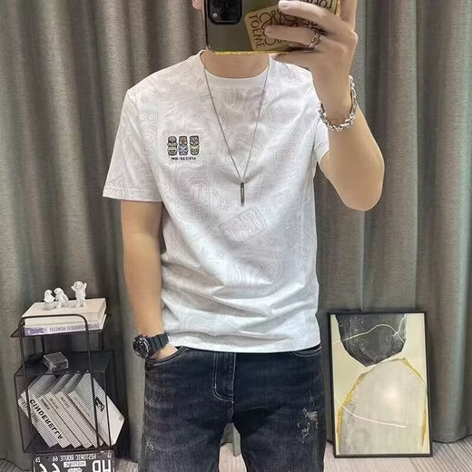 玖臧2025新款短袖t恤男休闲运动大码男装夏季圆领半袖薄款打底上衣服 829黑色 3XL