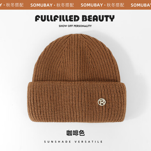 SOMUBAY (SOMUBAY) Brown Woolen Hat Women's Winter Warm Cold Hat Ear Protection Knitted Hat 2025 New Autumn and Winter Coldproof Baotou Hat Coffee Color One Size