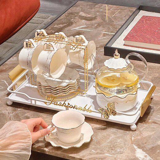 Xibaisheng wedding gift tea set complete set for home living room hospitality teapot teacup drinking cup set housewarming gift light luxury tea set 16-piece gift box set 767