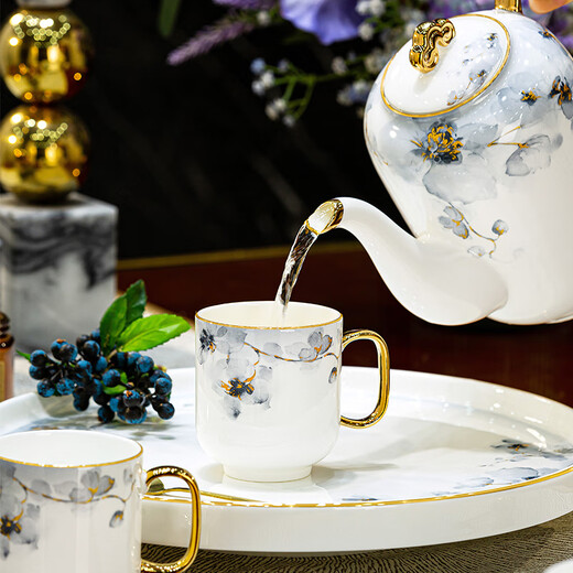 Han Ming housewarming wedding gift cup set Jingdezhen high-end ceramic teapot water cup living room household tea set complete set high-end bone china tea set 8-piece gift box