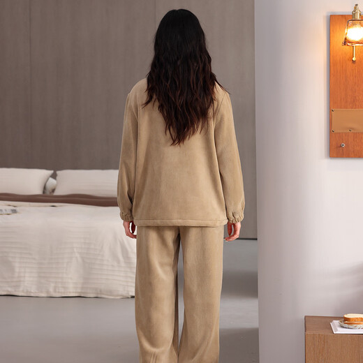 LangSha Couple Pajamas Autumn and Winter Flannel Plus Velvet Warm Wearable Anti-static High-end Men's and Women's Home Clothing Set 1507 Female L
