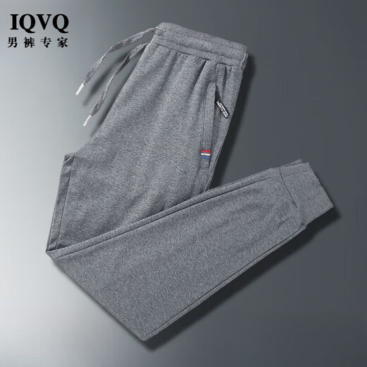 IQVQ轻奢高档品牌休闲裤子男士运动宽松长裤春秋冬季新款加绒潮流卫裤 黑色束脚-春秋 三色标 常规 2XL (建议130-145斤)