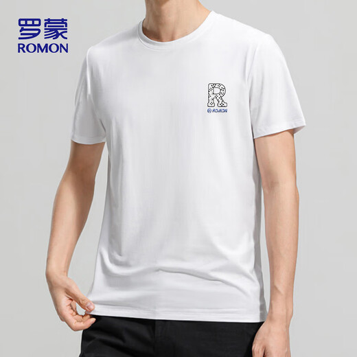 
ROMON Father's Day gift short-sleeved T-shirt for men summer ice silk thin breathable base shirt for men 698 white L