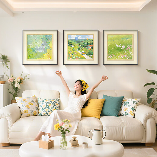 Mucho tiempo sin verte, pintura de decoración de sala de estar estilo crema, pintura colgante de pared de fondo de sofá pastoral fresco, mural retro verde de nicho