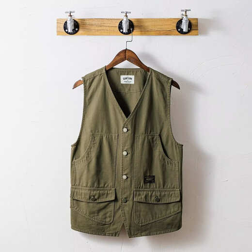 [High-end outdoor] Middle-aged and elderly men wearing thin multi-pocket vests on both sides of fishing vests on spring and autumn photography Green 2XL