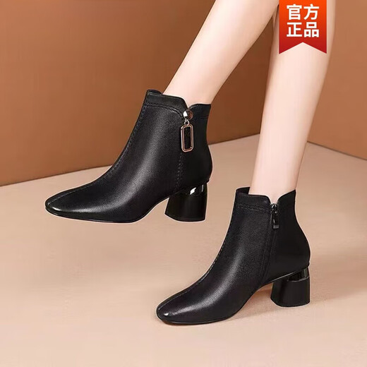 Cartelo High Heel Boots Winter Kurzstiefel Frauen Frühlings- und Herbst -Single -Stiefel Lederstiefel 2023 Neue echte Leder -Frauenschuhe runden Zehen Dicke Ferse Martin Stiefel Khaki Farbliste 36