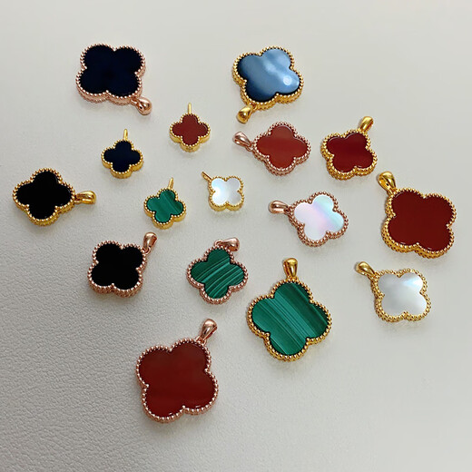 18K gold four-leaf clover pendant color gold rose gold gold necklace au750 clavicle chain gift for girlfriend's mother 18K gold rose gold (single pendant) 15mm white mother-of-pearl