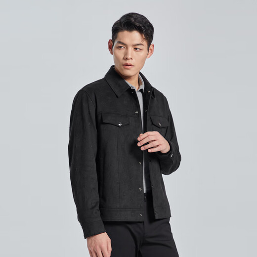 Lilanz official imitation suede jacket men's coat lapel embossed fashion 24 autumn black 180/96A
