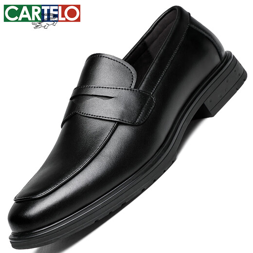 卡帝乐鳄鱼（CARTELO）英伦商务休闲鞋男士皮鞋一脚蹬透气乐福鞋软底皮鞋男9898黑色42