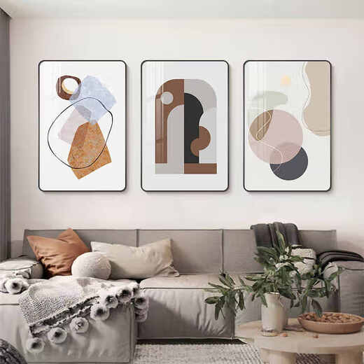 Huaixue moderne einfache Wohnzimmer Dekoration Malerei Nordisches abstraktes Sofa Hintergrund Wandhängemalerei High-End-Touch-Figur Triplet-Wandbild JD13548 50*70/50*70/50*70 Kristallbild PVC Schwarzer Grenze