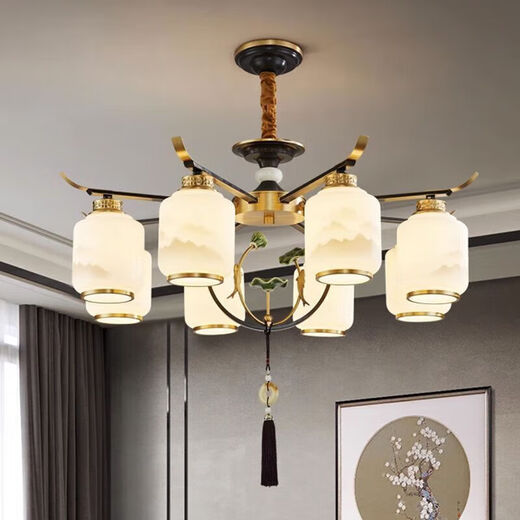 HAOYUNMA Zhongshan lighting flagship Zhongshan Foshan Chinese chandelier living room lamp hall Chinese Phoenix Zen villa lighting restaurant iron art 8-head ceiling diameter 82*height 38cm-three