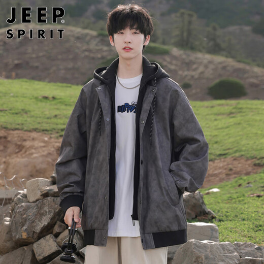 JEEP SPIRIT Jeep jacket men's fake two-piece jacket men's clothing autumn and winter casual high-end high-end sense handsome hooded men's clothing