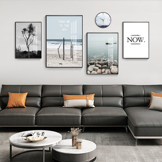
Mohu (mohu) living room decoration painting sofa background wall mural modern simple landscape landscape painting TV wall high-end new style hanging painting landscape painting 15938 (including wall clock) tempered crystal porcelain large combination - black frame