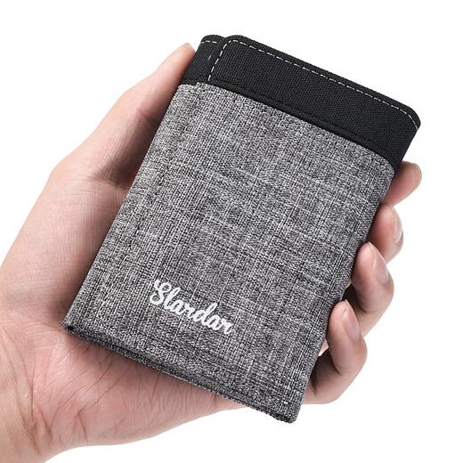 Tuzun Japanese short three-fold wallet for men college students canvas trendy high school thin coin wallet for boys niche card bag gray