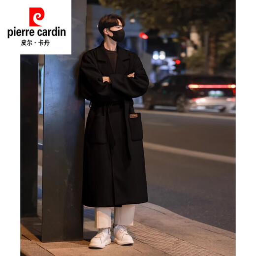 皮尔卡丹（pierre cardin）英伦风毛呢风衣外套男款中长款春秋季2024新款高级感呢子韩版大衣 米白色 L