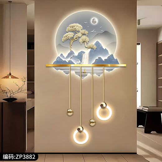 Drawing the modern light luxury entrance of the town, luminous decoration painting, three-dimensional corridor, corridor end LED wall light painting, new Chinese landscape painting, ZP3881 [Fulu Jinshan] Overall size: 80*132cm LED light painting (220V plug-in model + remote control) High-transparent acrylic + UV fine sculpture + three-dimensional physical metal lamp