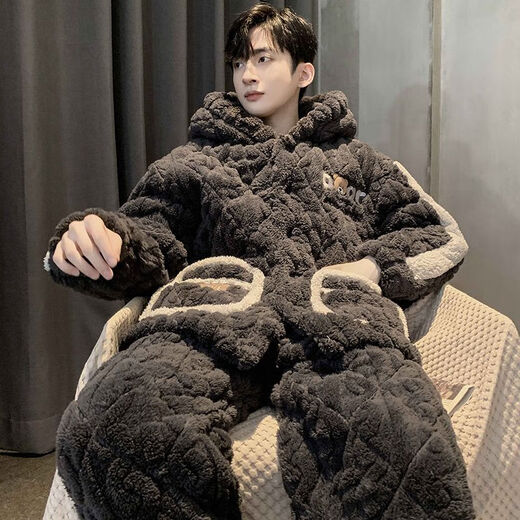 FHHUABD湖南省服男冬季加绒加厚睡衣冬款珊瑚绒三层夹棉袄秋冬天家居服 g679 M 标准码建议身高165左右体重
