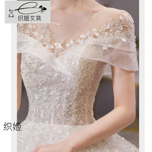 Orihime one-shoulder light wedding dress 2025 new temperament main yarn bride summer cover thick arms floor-length large tail princess style tail style standard mid-waist veil bustle one size XL size recommended 120Jin Jin is equal to 0.5 kg or less