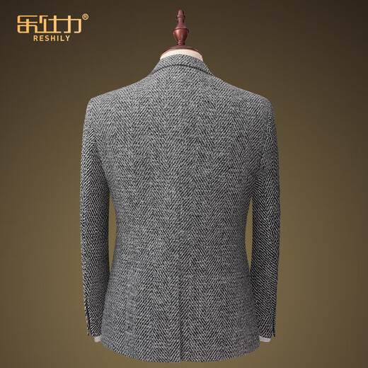 Reshily Wollanzug Jacke für Herren Business End Slim Single Westgrau Top Wolle dicke High-End-Anti-Falten-Anzug Winter Wollblume grau Single Anzug 170/m/48 (Gewicht 115-120jin [Jin ist gleich 0,5 kg])