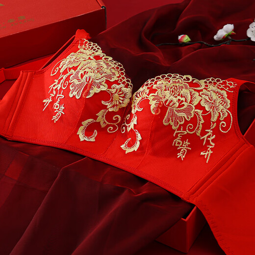 Catman Big Red Zodiac Year Unterwäsche Frauen kleine Brüste ohne Stahlringe Jahr der Schlange verheiratete Braut sexy BH Set 6624 Hongyun Geschenkbox Set 80B /36