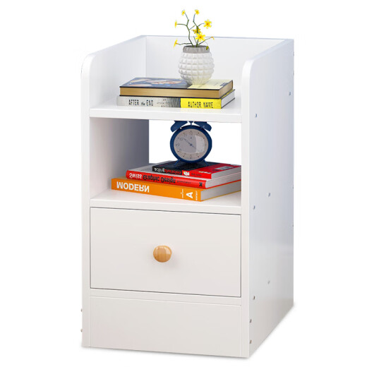 Shidai home bedside table small cabinet solid wood legs simple simple bedside table with drawer warm white
