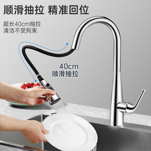 
OULIN Kitchen faucet induction faucet hot and cold rotary pull-pull type intelligent faucet wash basin faucet 9906 Non-induced crystal diamond silver pull-pull three-out faucet 9806
