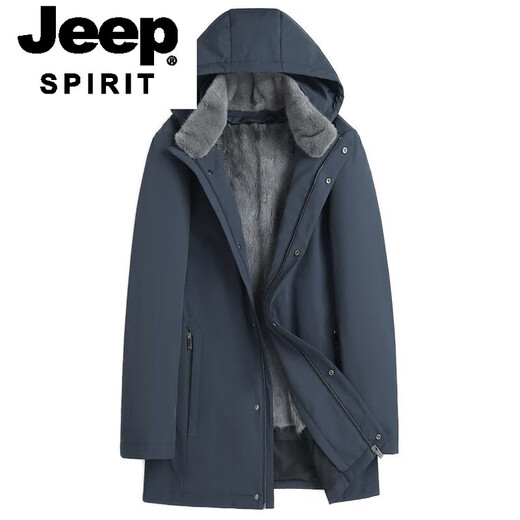 JEEP SPIRIT fur men's autumn and winter style parkas for young and middle-aged men, mink fur coats, mink lining, mid-length fur 1, navy blue, whole mink lining L 170