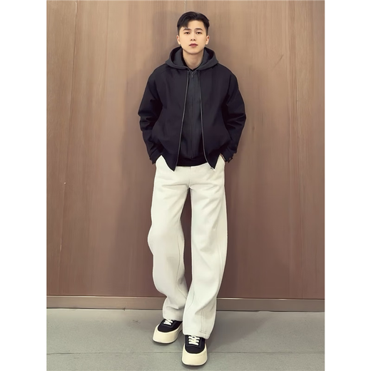 Jufeng American mature men's three-piece autumn and winter outfit, a complete set of scimitar pants, fake two-piece cotton suit, jacket, three-piece suit, black jacket, cotton suit + black Henry M