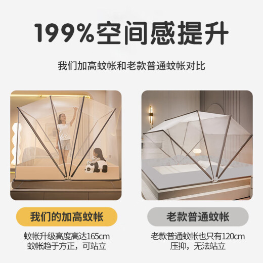 Felinsmann installation-free mosquito net household folding yurt single and double 1.82m dormitory anti-fall maternal and infant mosquito net frame 190*135*165cm [suitable for 1.52m bed] 2024 new style [6-strand folding upgrade and heightening]