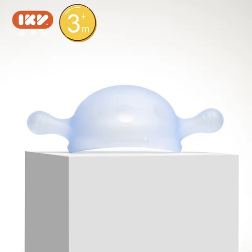 IKV (IKV) small mushroom baby teether for 3 months old, anti-eating hand and oral comfort period 0-6 months, blue-cross-handled mushroom teether, 3 months + free storage box