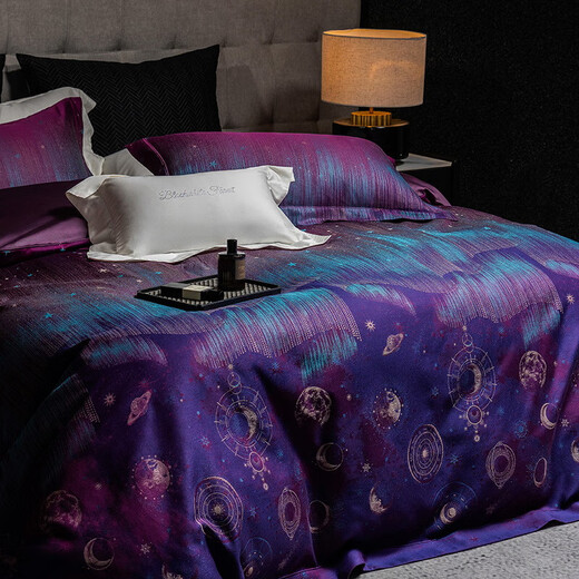 High-end villa double-strand 100S Pima cotton four-piece set pure cotton jacquard quilt cover sheets luxury bedding Bright Galaxy 1.5m bed sheet four-piece set