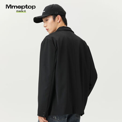 MMOPTOP高级感西服外套男士春秋季情侣纯色宽松休闲西装2516哑光黑L