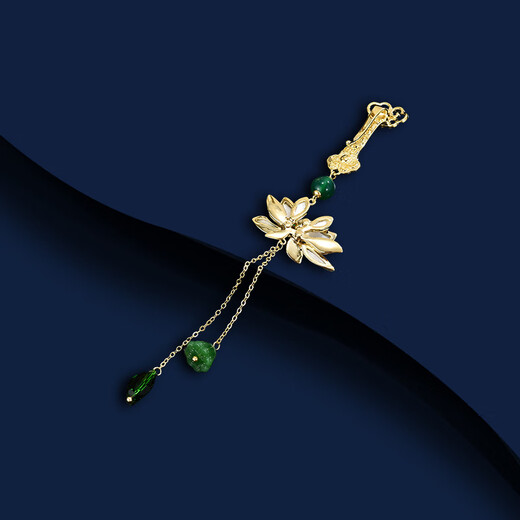 Marco Bizzarri brand Ruyi Lotus Fan Brooch, high-end women's pressed placket cheongsam buckle, Hanfu, ancient style tassel corsage, luxury accessories, gift to wife for anniversary and mother for Mother's Day