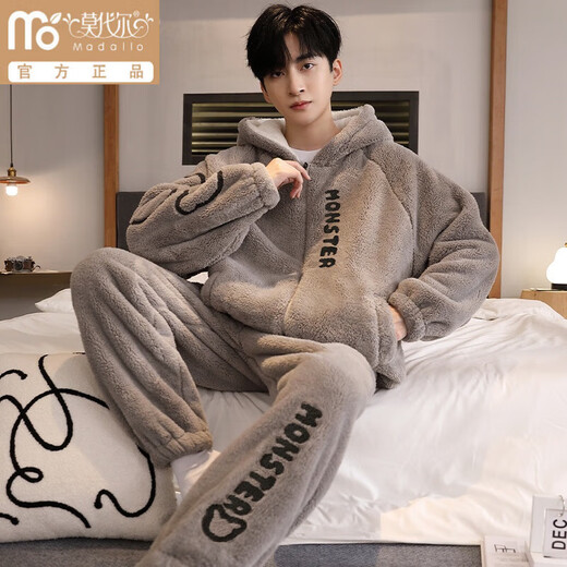 莫代尔男士睡衣加绒加厚秋冬款珊瑚绒大码青年学生冬天家居服套装可外穿 1342迈巴赫 L 男(100-135斤)