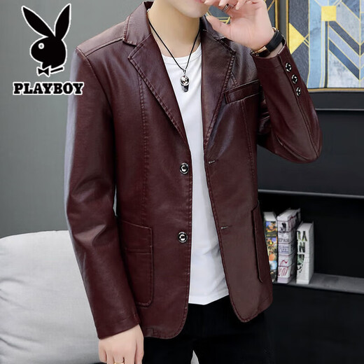 Мужской костюм и кожаная куртка Playboy (PLAYBOY) Весна и осень Модная мужская куртка в корейском стиле большого размера Красивая одежда Haining из искусственной кожи SL 937 Темно-зеленый Весна и осень Без бархата XL От 130 до 145 Джин Джин равен 0,5 кг