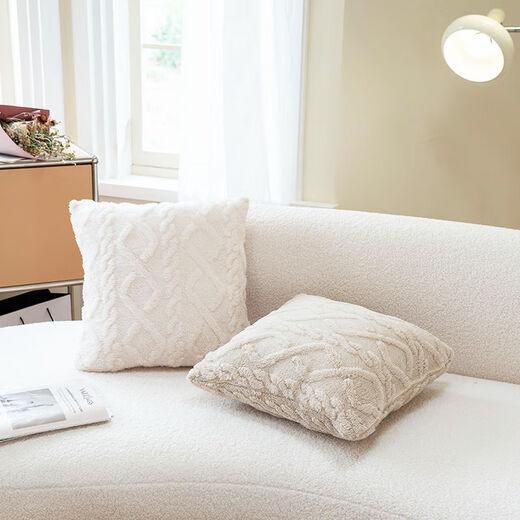 FANCYCHICins style pillow color double-sided cream pillowcase 50x50 living room sofa square velvet cushion with core cushion TF beige 40X40 (pillowcase + pillow core)
