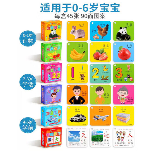 爱宝熊动物卡片早教认知启蒙书儿童识字宝宝看图识物图幼儿数字益智玩具 【1盒】动物世界【加厚45张】