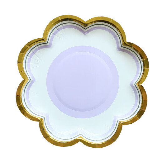 Haofanjie disposable color paper dinner plate food grade birthday tableware dessert snack plate bone plate large plate 7 inch purple petal paper plate 10 pieces
