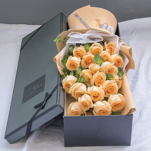 Laiji Valentine's Day Flower Express Rose Gift Box Bouquet Confession to Girlfriend Birthday Gift Nationwide Citywide Delivery 19 Champagne Rose Gift Box