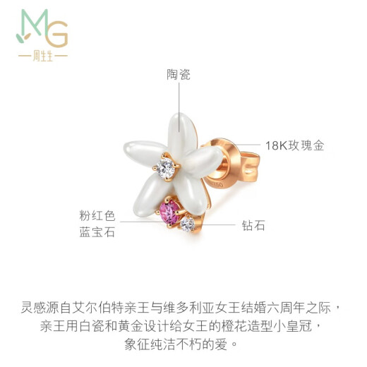 Chow Sang Sang 18K red gold V/A series orange blossom pink sapphire single earrings 90584E