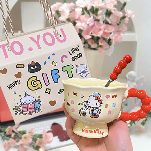 HelloKitty Hello Kitty Mug Ceramic High-Looking Home Drinking Cup Valentine's Day Gift for Girlfriend Red Goblet-Puppet Kitty Single Cup