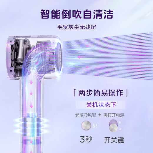Midea high-speed hair dryer, high-concentration water ion hair care hair dryer, high-power quick-drying household hair dryer FG608 purple, national subsidy, holiday/birthday gift recommendation