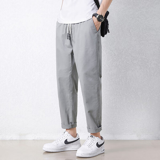 
Jewish casual pants for men in summer new loose ice silk straight sport nine-point pants for men conical Korean style trendy trousers 9904 cement grey 3XL