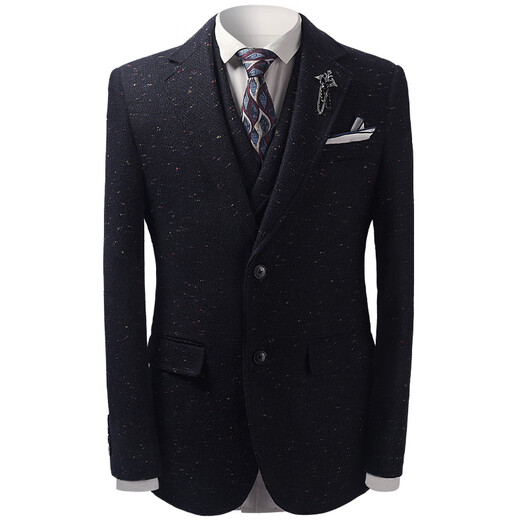 Leshili suit suit men's woolen wool thick business casual suit suit groom wedding host banquet dress trendy wool colorful dot blue two-piece suit + pants 165/S 46 size, default with size 29 pants